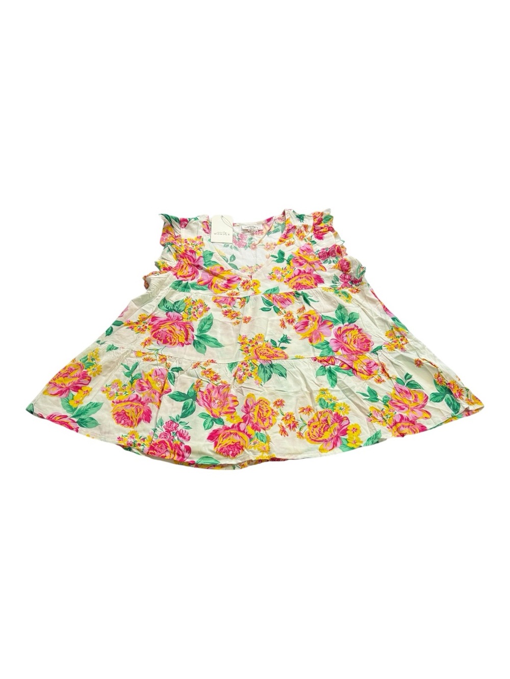 Emily Wonder Floral Tiered Ruffle Sleeve Top Size Small NWT